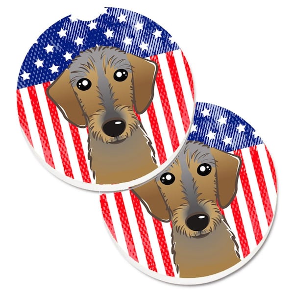 Carolines Treasures American Flag and Wirehaired Dachshund Set of 2 Cup Holder Car Coaster BB2163CARC - main